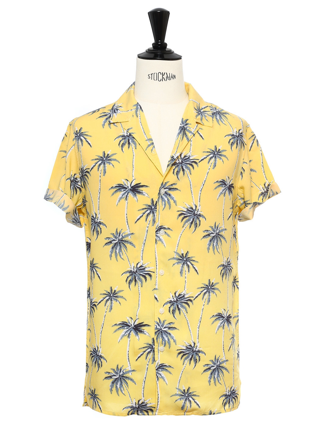 Boutique Yellow cotton printed with blue palm trees short sleeved