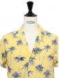 Chemise hawaïenne manches courtes en coton jaune imprimé palmier bleu Taille M