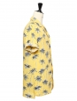 Chemise hawaïenne manches courtes en coton jaune imprimé palmier bleu Taille M