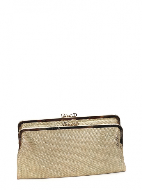 LUCE Metallic gold textured leather wallet clutch Retail price €400