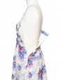 Robe bustier à fines bretelles en mousseline de soie fleuri bleu blanc et violet Prix boutique 300€ Taille 38