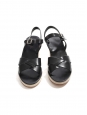 Sandales compensées JUDITH en daim ecru et cuir noir NEUVES Prix boutique 295€ Taille 39