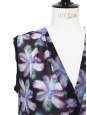Blue, green and purple palmtree print black V neck sleeveless top Size 1