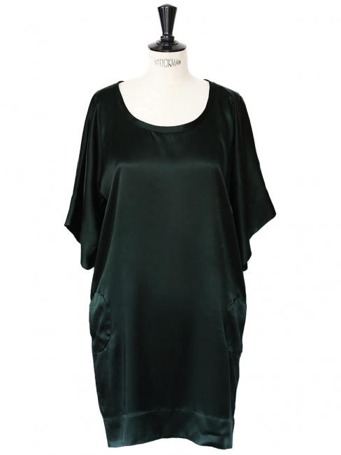 Dark green satin short sleeves dress Retail price €1000 Size S