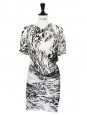 Black and white graphic print silk draped dress Retail price €1400 Size XS