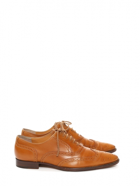 Camel brown perforated leather brogue shoes Retail price €475 Size 37