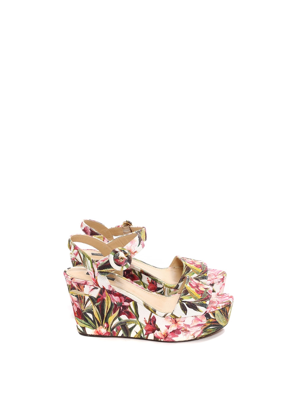 Boutique DOLCE & GABBANA Pink and green floral print canvas BIANCA wedge  sandals Retail price €575 Size 40