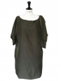 Dark green wool and silk short sleeves dress Retail price 1200€ Size S