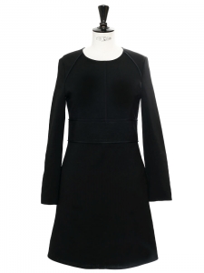 Black thin wool crepe long sleeved dress Retail price €1100 Size 36