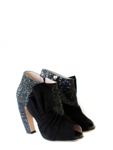 Black glitter and suede low / ankle peep toe boots Retail price 650€ Size 37.5