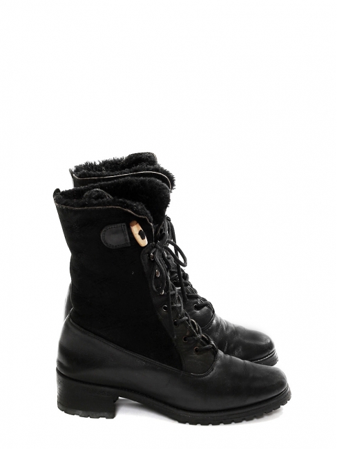 Black shearling-trimmed suede and leather Ranger boots Retail price €550 Size 39