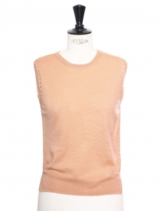 Peach pink merino wool eyelet sleeveless top Retail price €600 Size S