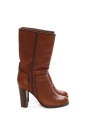 Cognac brown leather boots with wooden heel Retail price €800 Size 39.5