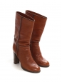 Cognac brown leather boots with wooden heel Retail price €800 Size 40