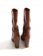 Cognac brown leather boots with wooden heel Retail price €800 Size 40