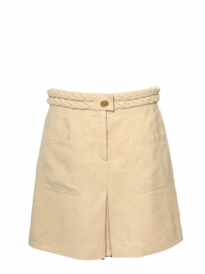 Pink beige linen and silk braided waistband skirt Retail price €850 Size 40
