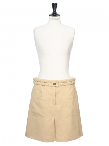 Pink beige linen and silk braided waistband skirt Retail price €850 Size 40