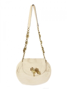 Evening bag in beige cotton with gold flowers