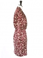 Robe manches longues à plissés en soie rouge bordeaux imprimée géométrique beige Taille 36