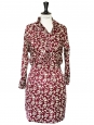 Burgundy red silk with ecru graphic print dress Retail price €450 Size 36