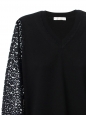 Deep black merino wool V neck sweater with eyelet crochet lace sleeves Retail price €850 Size S