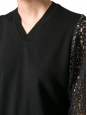 Deep black merino wool V neck sweater with eyelet crochet lace sleeves Retail price €850 Size S
