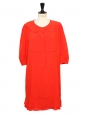Robe Couture manches courtes en soie rouge vermillon et col claudine Prix boutique 1500€ Taille 36