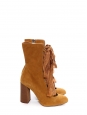 HARPER Tan brown suede leather wooden heel lace up boots Retail price €910 Size 39