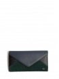 Dark green suede and navy and blue leather enveloppe continental wallet Retail price €350