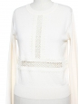 Ivory white merino wool sweater embroidered with eyelet crochet lace Retail price €850 Size S