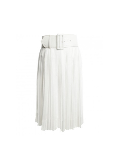 High waist white pleated midi skirt with large belt Retail price €915 Size 36
