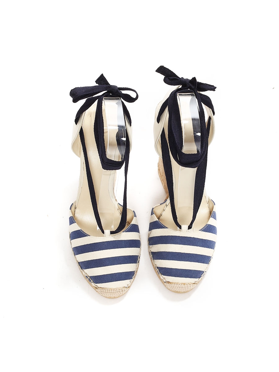 lægemidlet Kirkegård Vejhus Boutique GUCCI Ivory white and navy blue striped canvas espadrilles wedge  sandals Retail price €450 Size 39