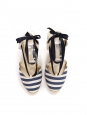Ivory white and navy blue striped canvas espadrilles wedge sandals Retail price €450 Size 38.5