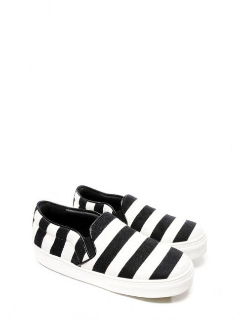 Black and white striped canvas and leather slippers sneakers Retail price $670 Size 36