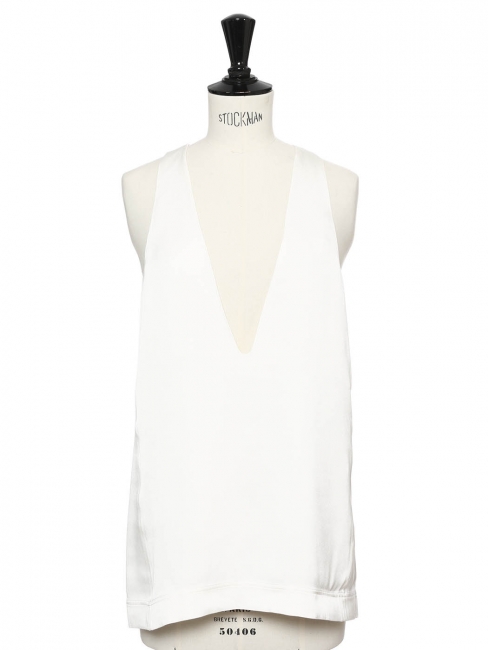 White silk plunging v neck sleeveless top Retail price €700 Size 36