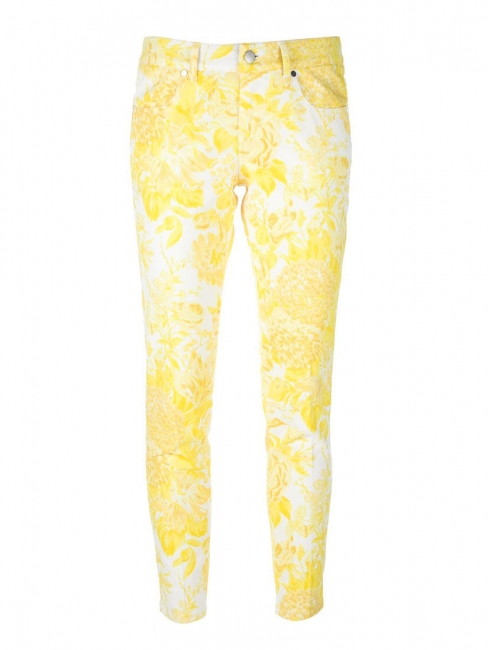 Yellow and white floral print skinny jeans Retail price €475 Size XS