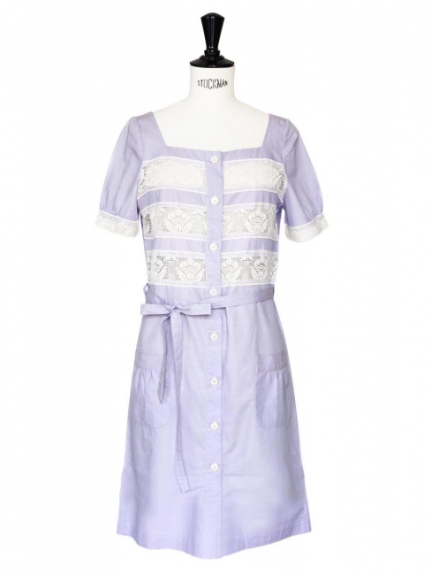 White lace and mauve cotton dress Retail price €330 Size 36