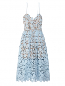Azaelea Light blue cinched décolleté mid-length lace dress Retail price €440 Size XS