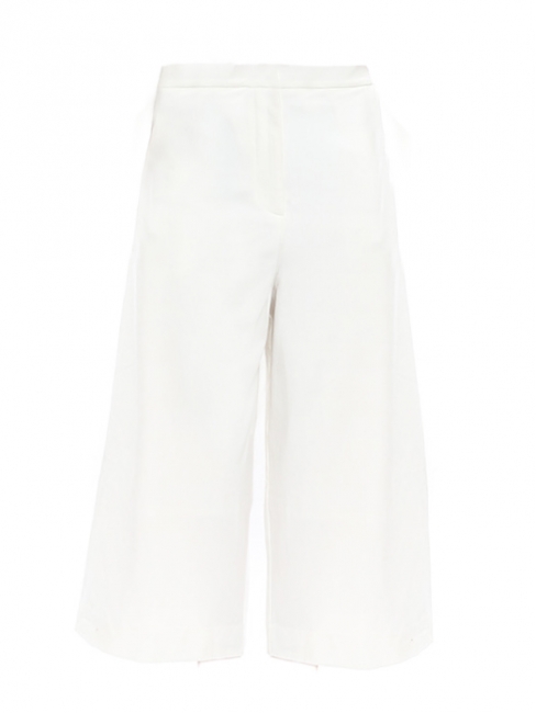 Ivory white crepe cropped high waist wide-leg pants Size S