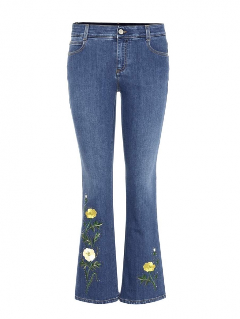 Flower embroidered frayed hem cropped flared blue jeans Retail price €510 Size M (28)