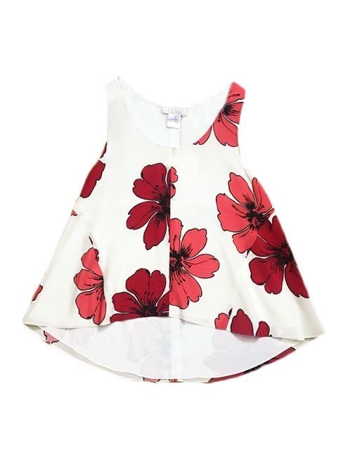 ICONIC white silk crepe tank top printed with red flowers Retail price €480 Size 36