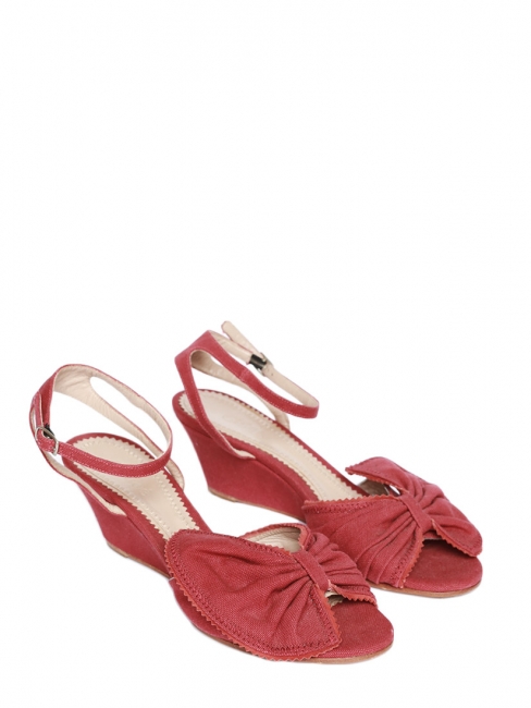 TERRY Light cherry red cotton canvas wedge sandals NEW Retail price €500 Size 36