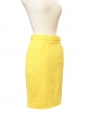 Yellow and white polka dot print denim high waist pencil skirt Size 36