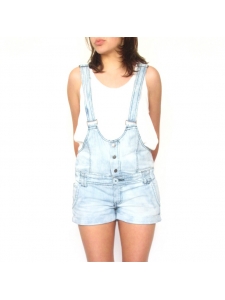 Light blue and white striped cotton overalls shorts Size S