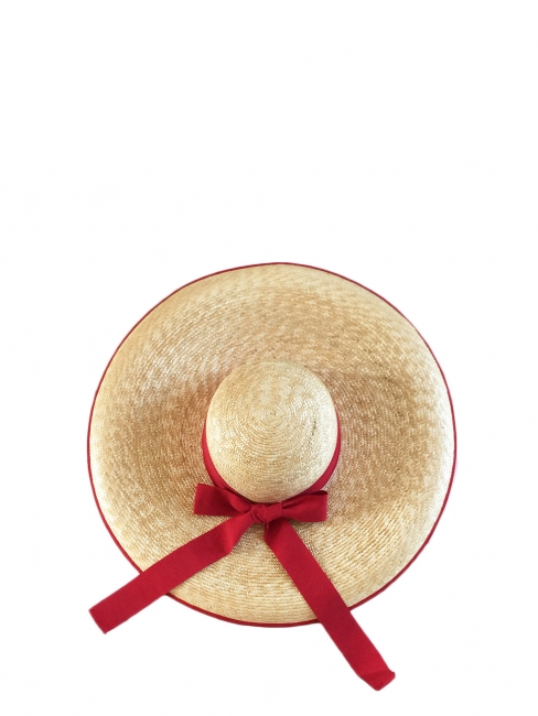 Cherry red grosgrain ribbon and straw capeline large sun hat