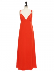 DOROTHEE SCHUMACHER Bright red silk maxi dress with heart shape décolleté and large straps Retail price €750 Size S