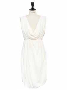 FENDI Grecian style ivory white silk and rayon draped and décolleté dress Retail price €1900 Size 38 to 42