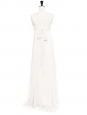 White silk chiffon long bridal dress Retail price €3000 Size XS