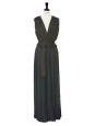 Green grey silk-blend draped pleated column dress NEW Retail price €3265 Size 34