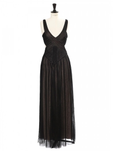 BCBG MAX AZRIA MARA V-neck and cut-away back black tulle evening gown Retail price €358 Size 36 